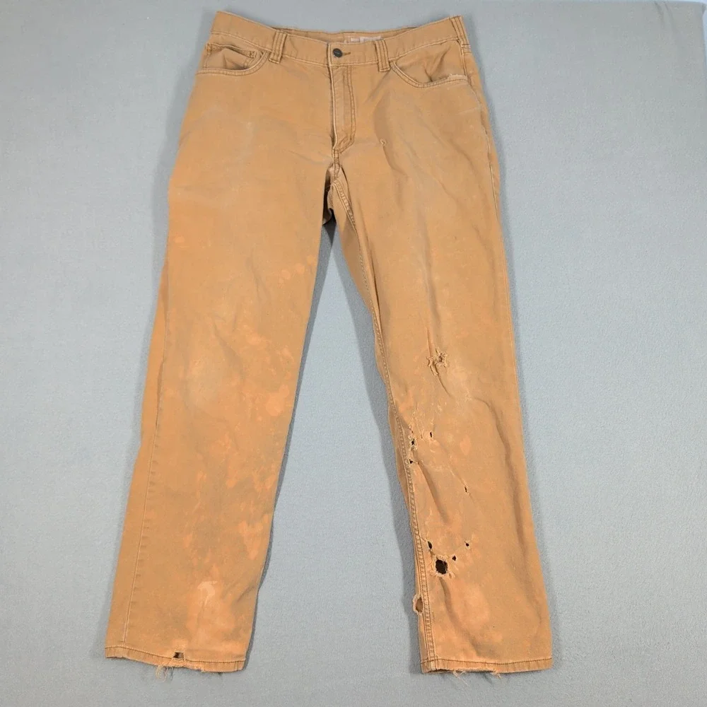 Carhartt Work Pant Mens 34x32 Brown Rugged Flex Relaxed Fit Canvas Distressed